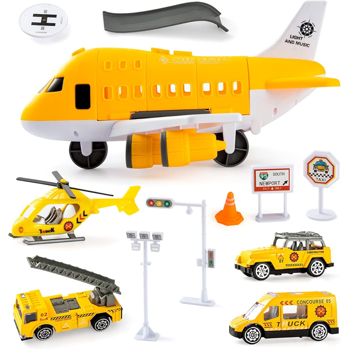 Tuko Transport Cargo Plane Car Toy Playset for Ages 3+ Boys and Girls (Yellow)