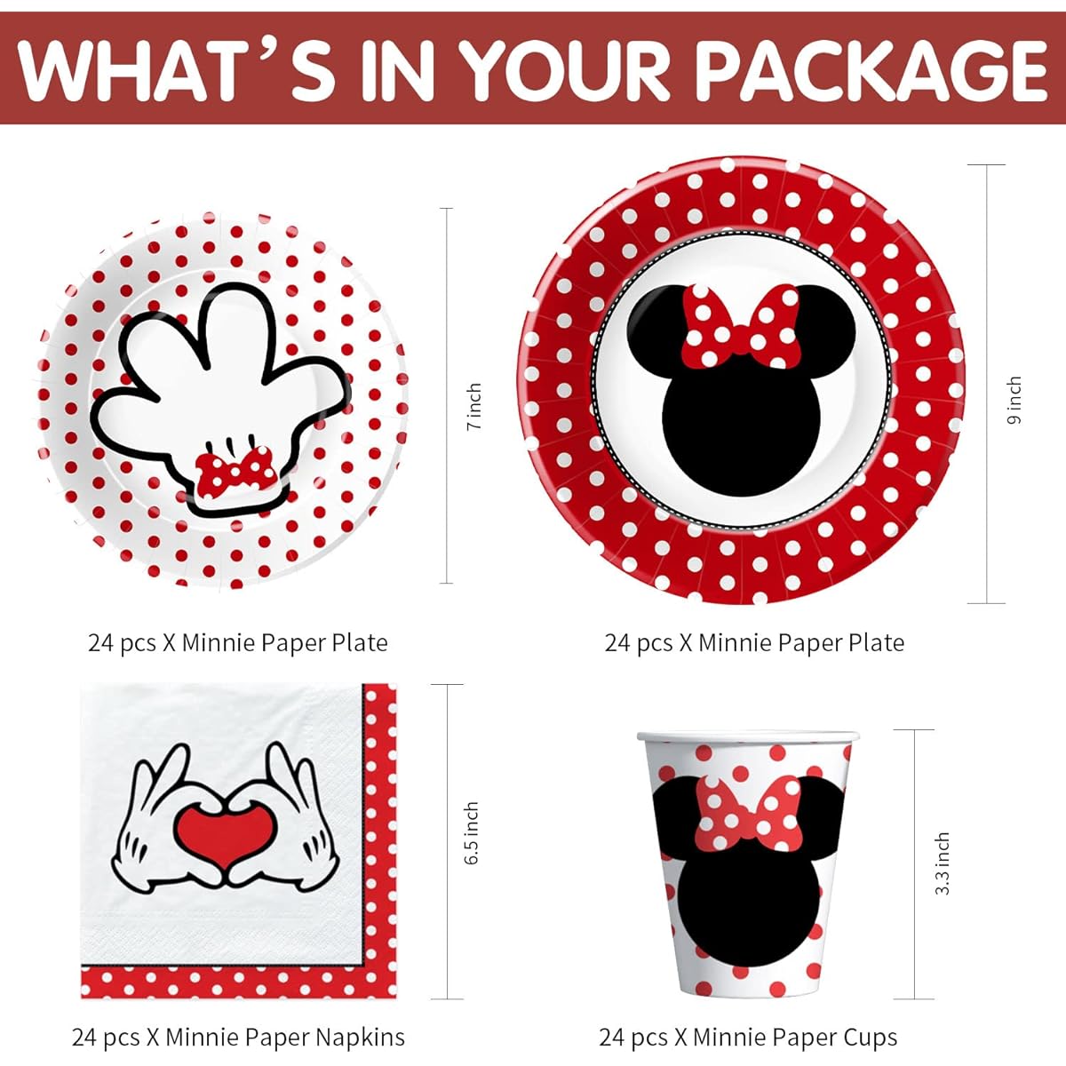 APOWBLS Red Minnie Birthday Party Decoration Kit