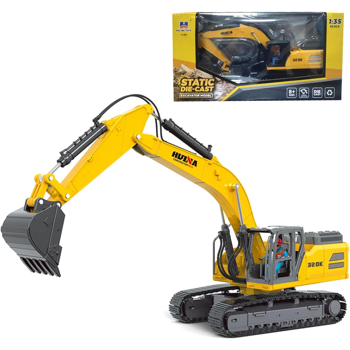 Gemini&Genius Excavator Toy, Construction Vehicle Digger Toy, 1/35 Scale Diecast Engineering Tracked Excavator Vehicle Alloy Model Toys for Kids Home Decoration, Shovel