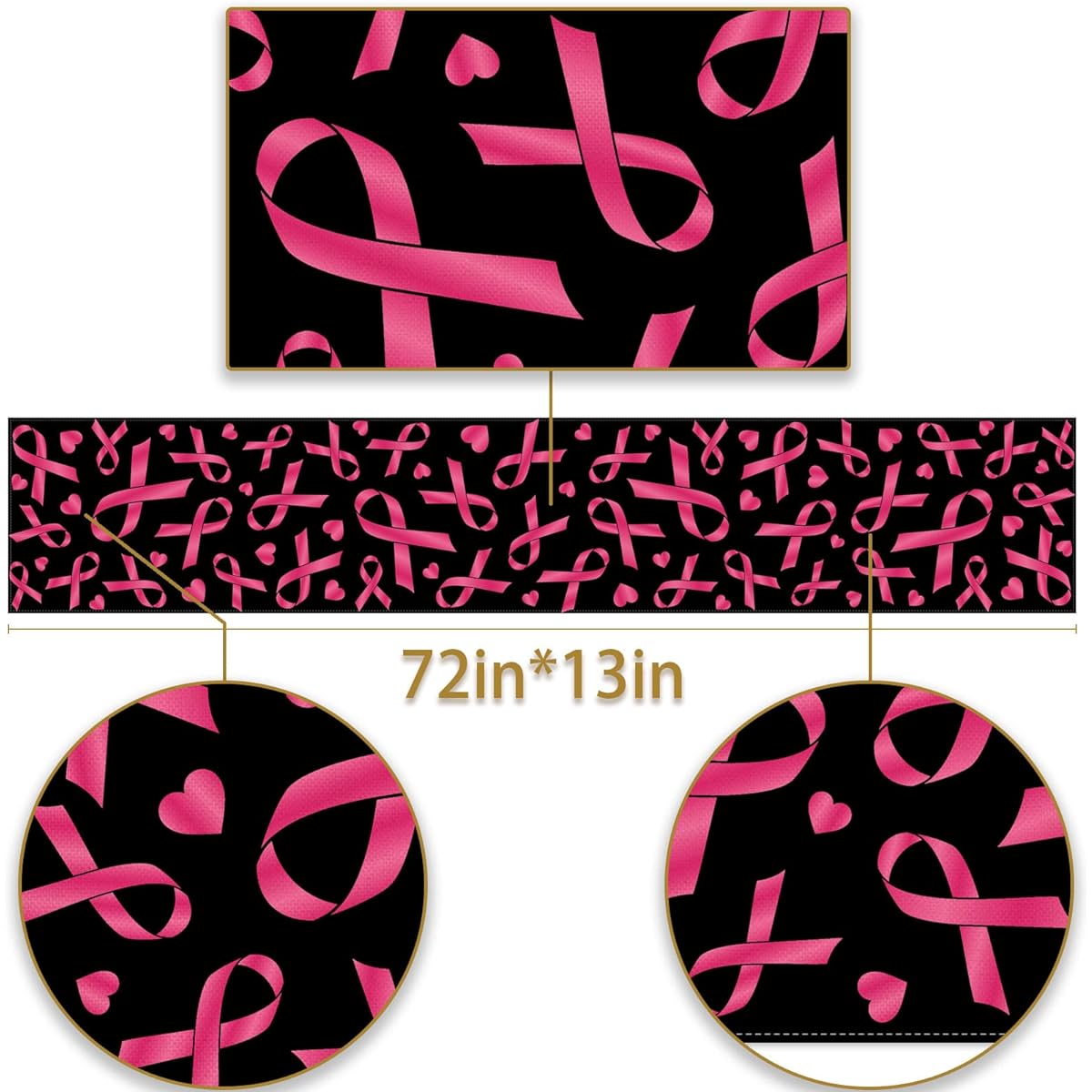 Pudodo Breast Cancer Awareness Table Runner Pink Ribbon Love Hope Faith Heart Fight October Kitchen Dining Room Home Decoration