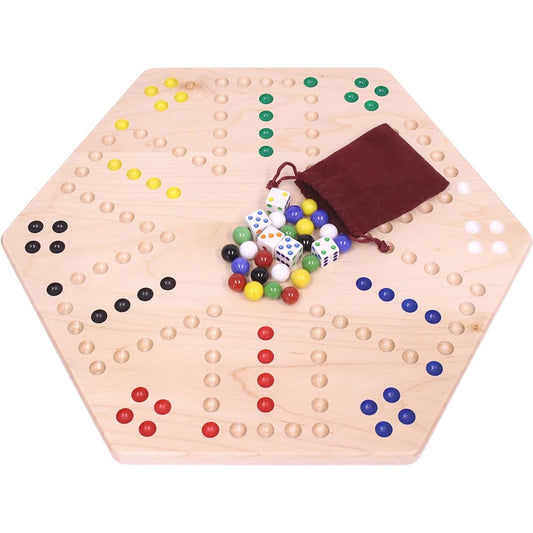 AmishToyBox.com Wahoo Marble Board Game Set 16" Wide Solid Maple Double Sided Includes 16mm Marbles and Dice