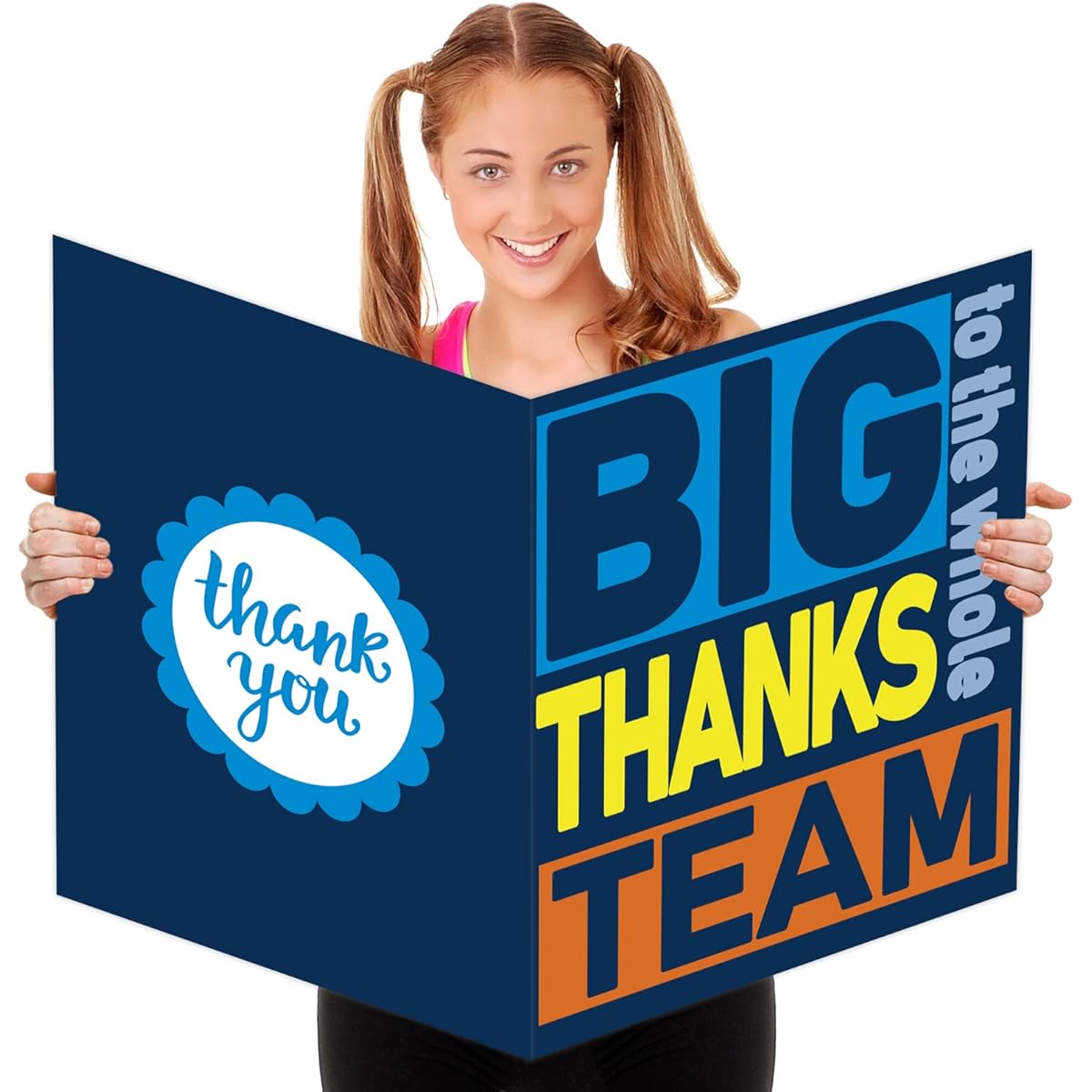 Big Thanks To The Whole Team Jumbo Greeting Card with Envelopes, Extra Large Thank You Group Team Cards, Blue Gift, Large Size, 14 x 21 Inches