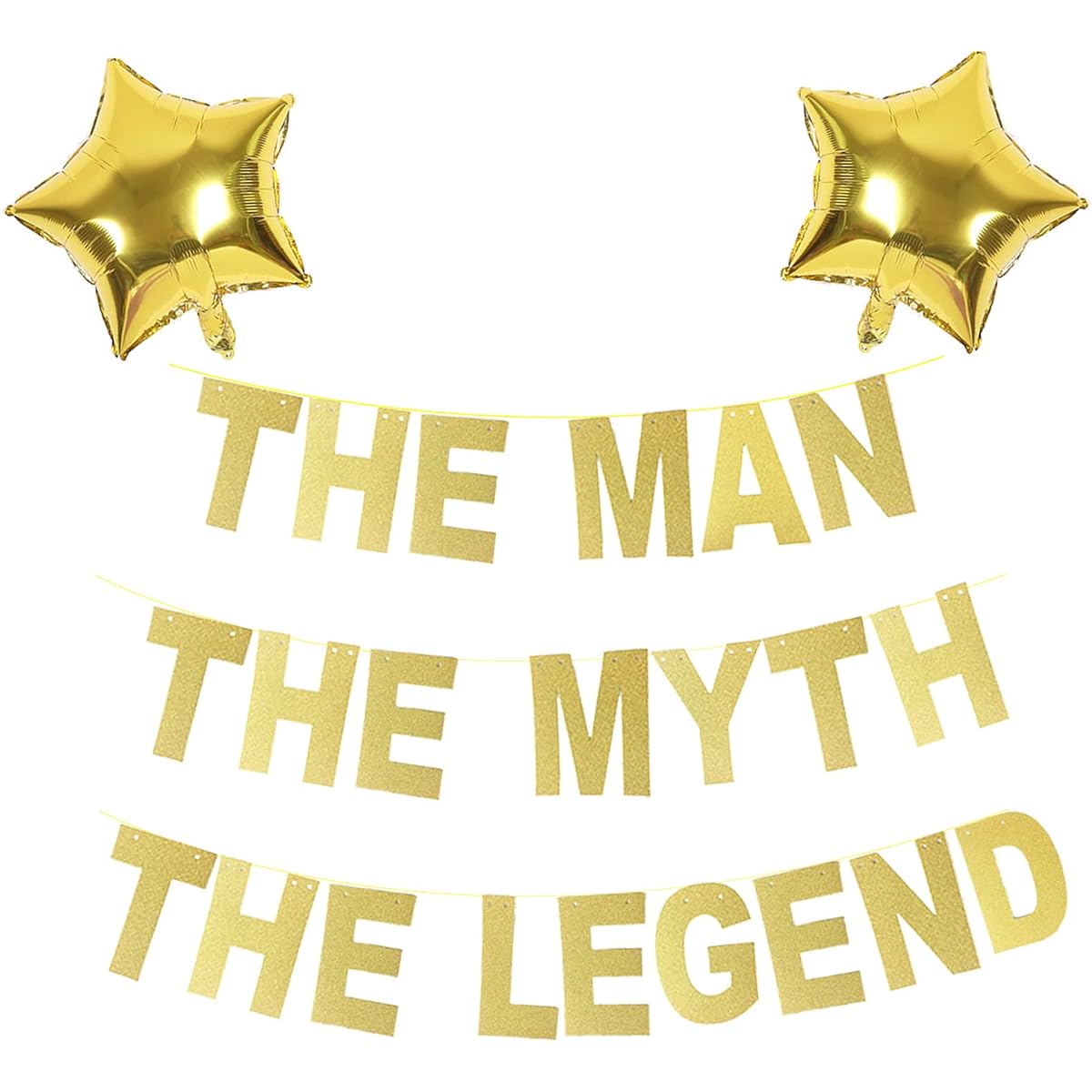 The Man The Myth The Legend Gold Glitter Banner with Star Foil Balloons for Husband/Father's Day Birthday Retirement Celebration Decoration