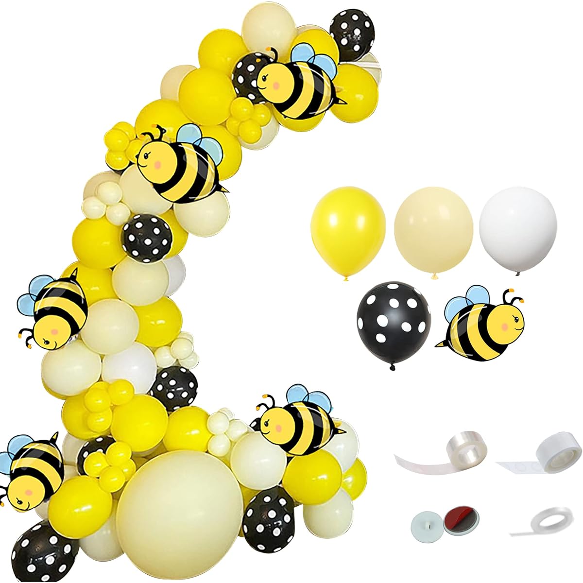 MYDECORBL Balloon Garland Arch Kit - 89pcs Matte Macaron Yellow Black Balloons Foil Bee Balloons Combo for Birthday Party Baby Shower Wedding Graduation Decorations Honeybee Party Supplies