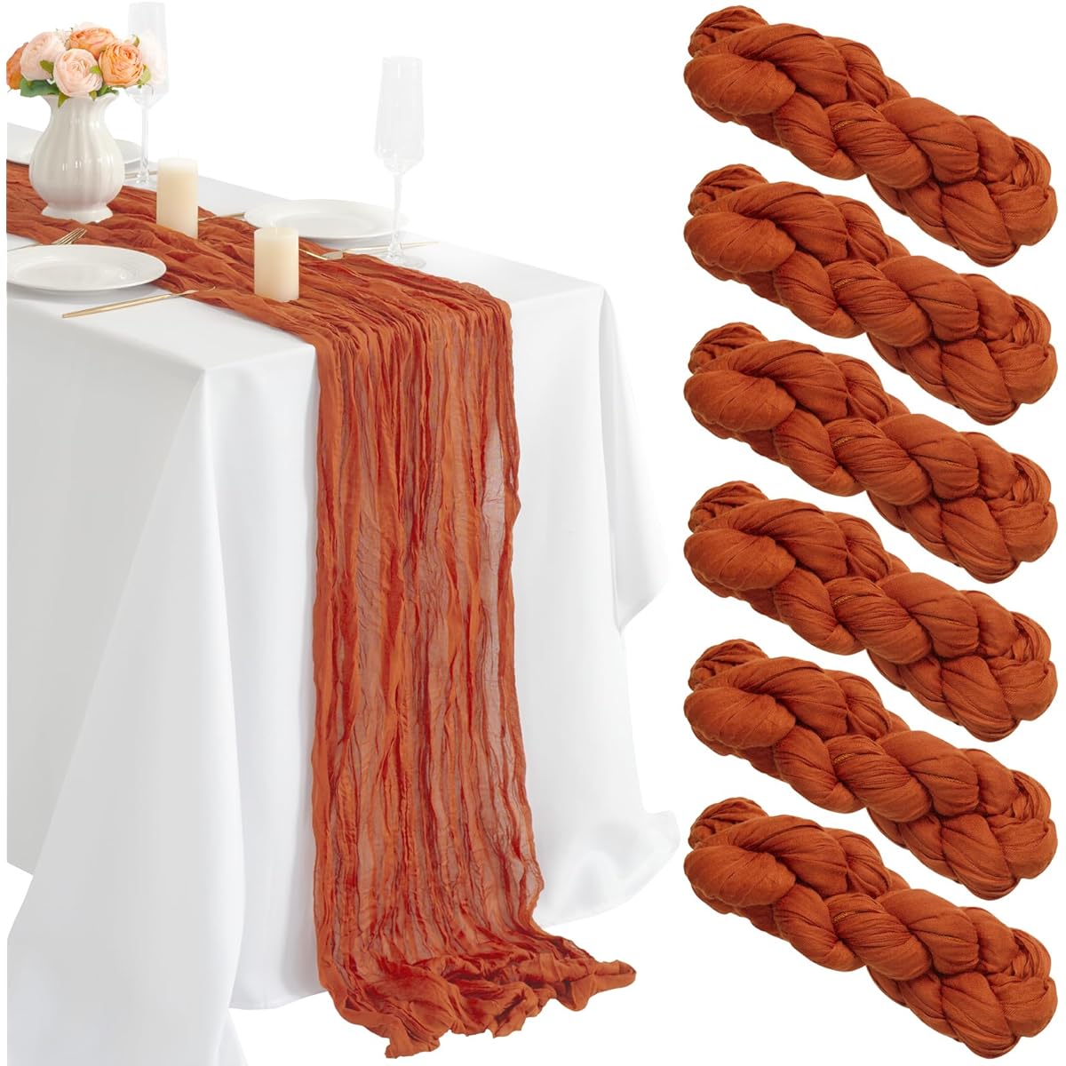 Combocube 6 Pack 35x120 Inch Cheesecloth Table Runner Terracotta