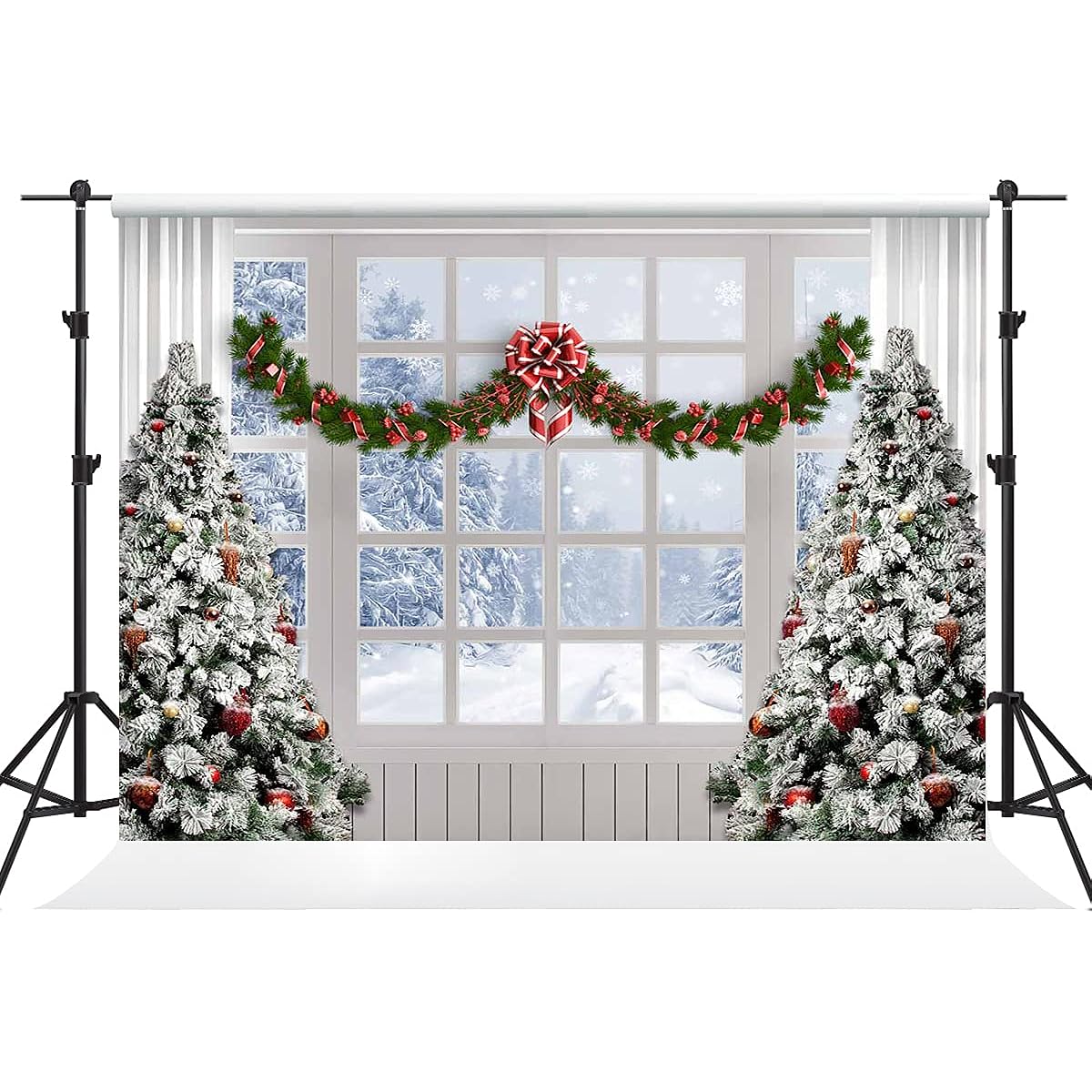 Kate 10x10ft Winter Christmas Backdrop White Window and Christmas Tree Background Christmas Snow Scene Photo Studio Props