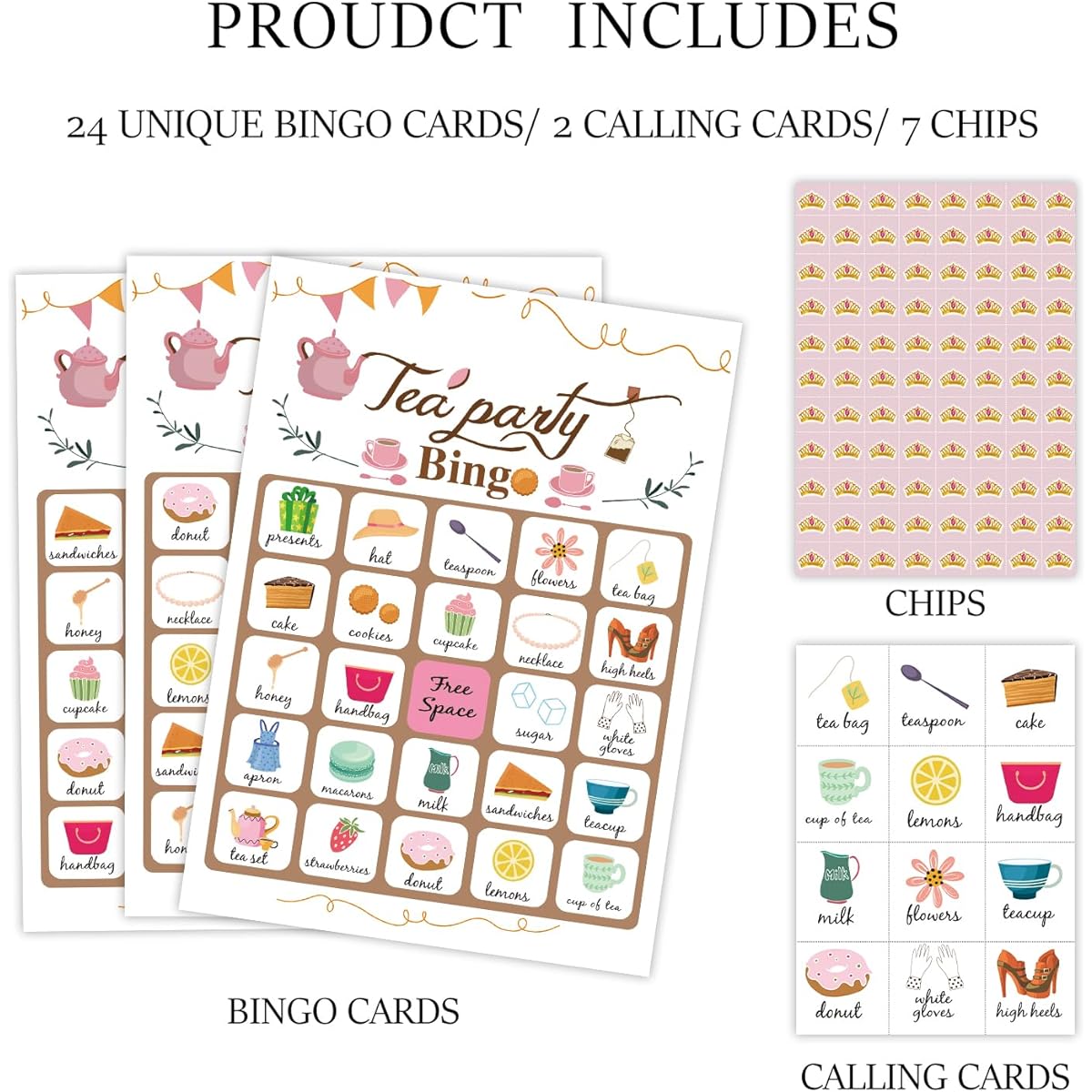 TDETO Tea Party Bingo Game, Tea Party Bingo Cards for Bridal Shower Party, Wedding, Engagement, Birthday Party, 24 People, Tea Party Favors Supplies, Yard, Family, School Activity Decorations - 01