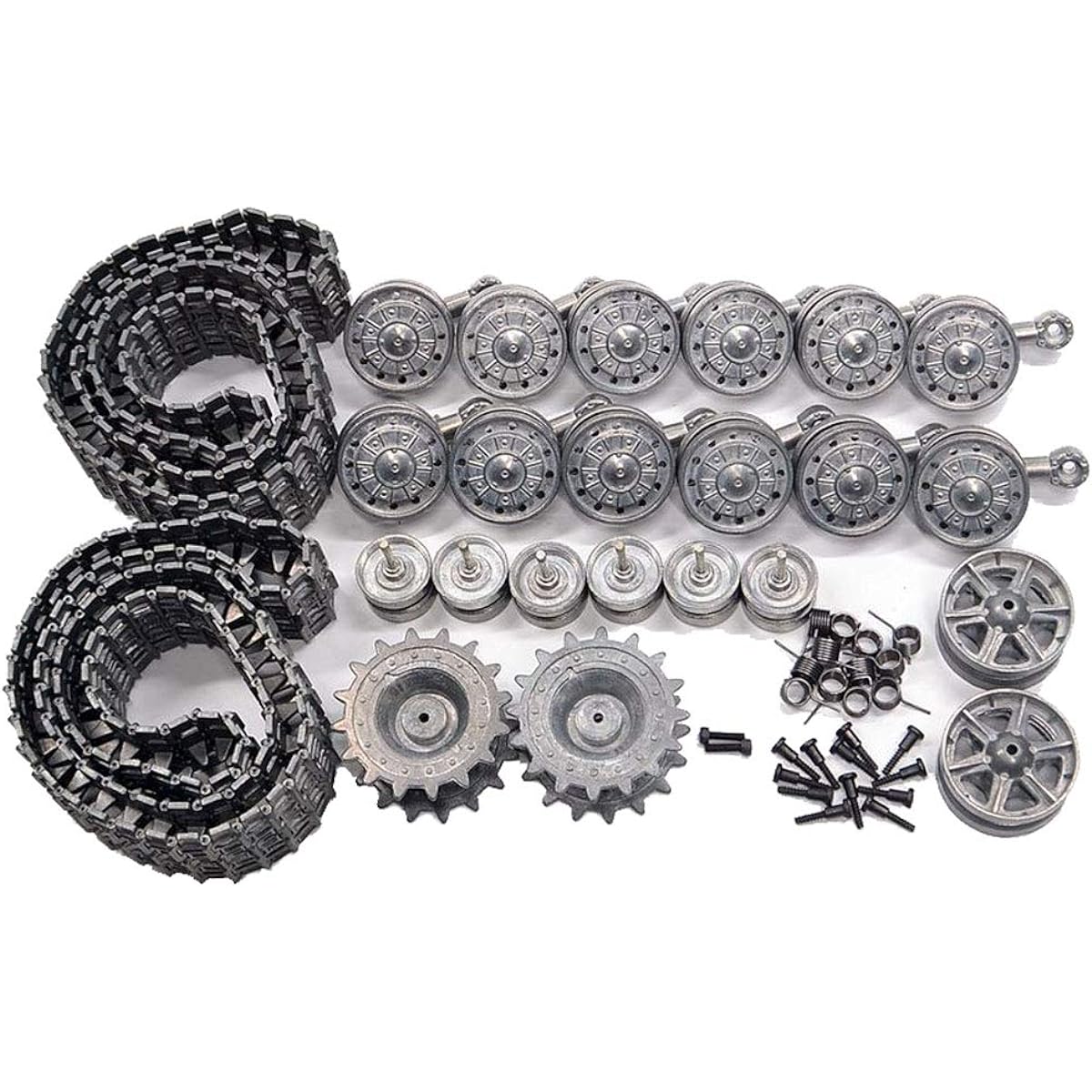 RC remote control tank metal upgrade repair and modification parts metal chain strap caterpillar, driving wheel, guide wheel, load-bearing wheel, etc. Henglong Suitable for Soviet KV-1 remote control tank (3878) (Metal accessories set)