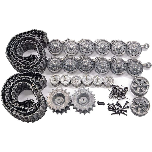 RC remote control tank metal upgrade repair and modification parts metal chain strap caterpillar, driving wheel, guide wheel, load-bearing wheel, etc. Henglong Suitable for Soviet KV-1 remote control tank (3878) (Metal accessories set)
