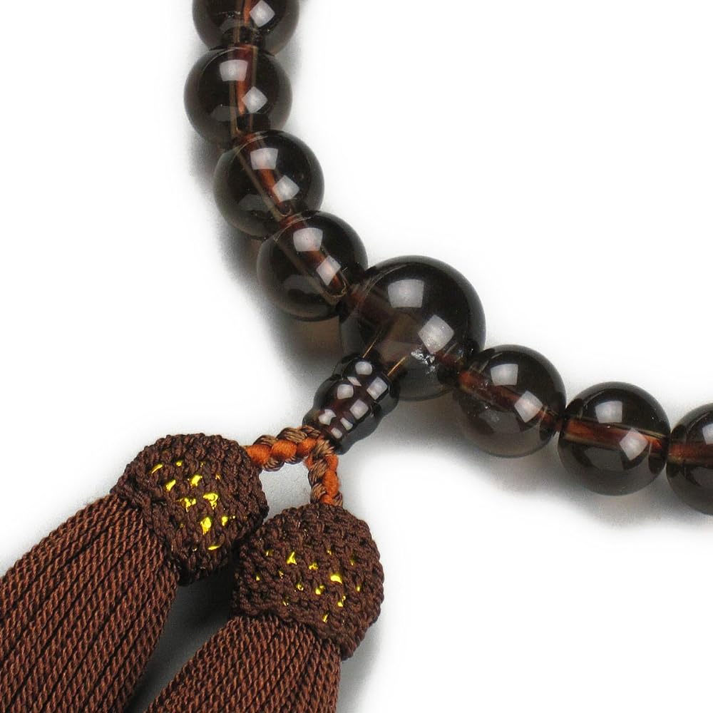 Nenjudo Prayer Beads Made in Japan Men's Prayer Beads Brown Crystal Co-tailored Pure Silk Tassel with Head (Paulownia Box) Can be used by all sects