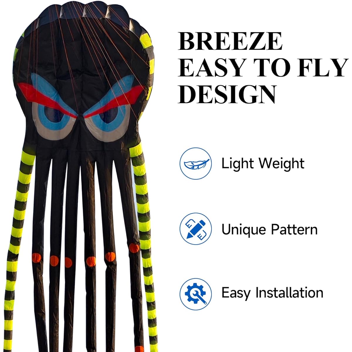 JTXCDFHMJ 26ft Super Large & Fun Octopus Foil Kite with Handle & Line for Beach Park Outdoor Fun Beach Trip Great Gift for Kids