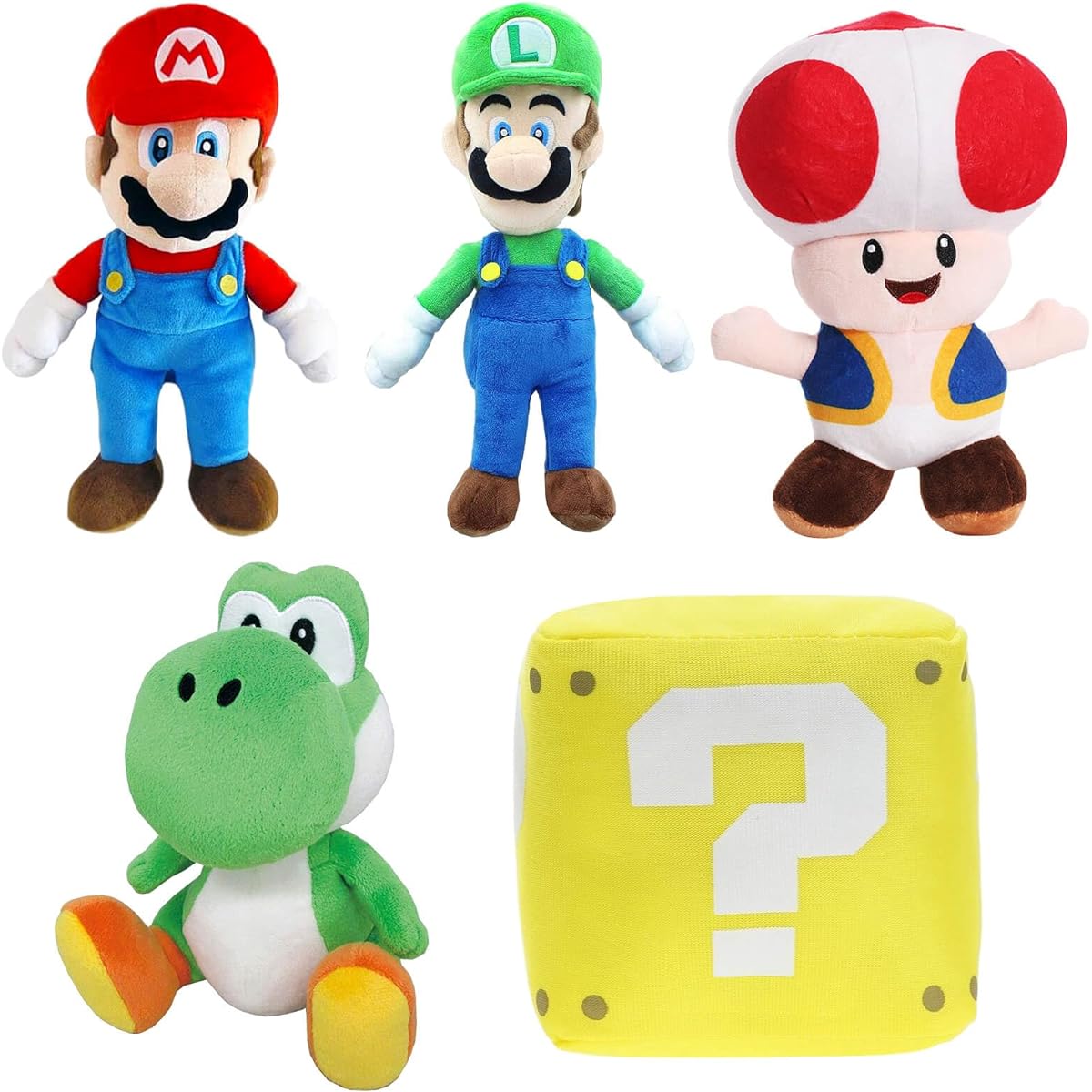 Qabfwe Mario All-Star Collection Plush Toys, Mario Plush Toys, Luigi Plush Toys, Yoshi Toad and Coin Box Plush Toys, 9.8 Inch