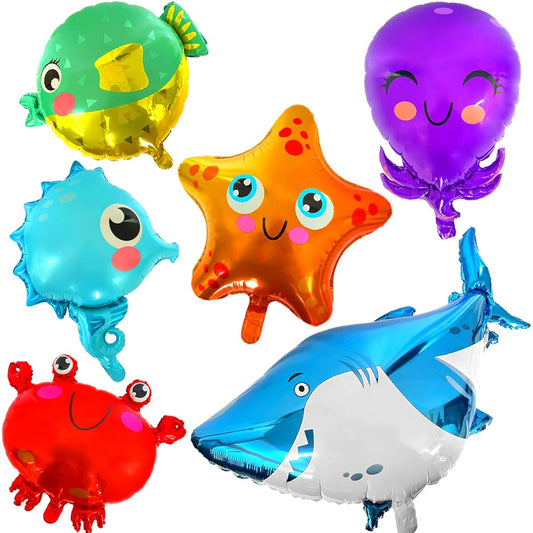 6 Pack Undersea Animal Balloons Cartoon Sea Creatures Tropical Birthday Party Supplies Decorations