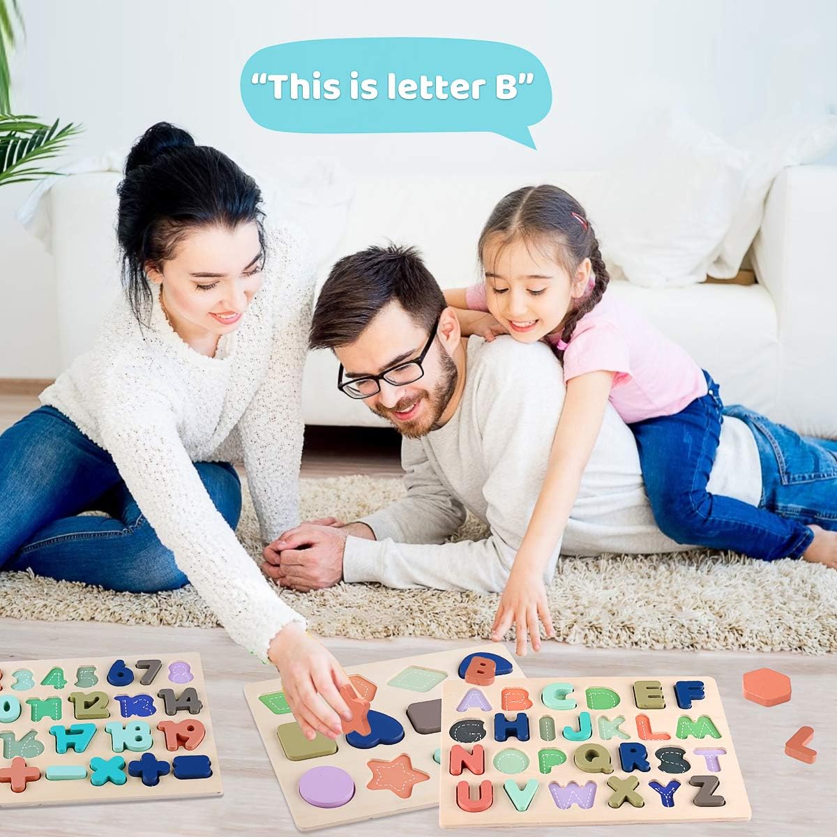 Voamuw Wooden Puzzles for Toddlers, Wooden Alphabet Number Puzzle Shape Puzzle for Ages 2 3 4 5 Preschool Learning Puzzle Toy Set for Boys and Girls (3 Pack)