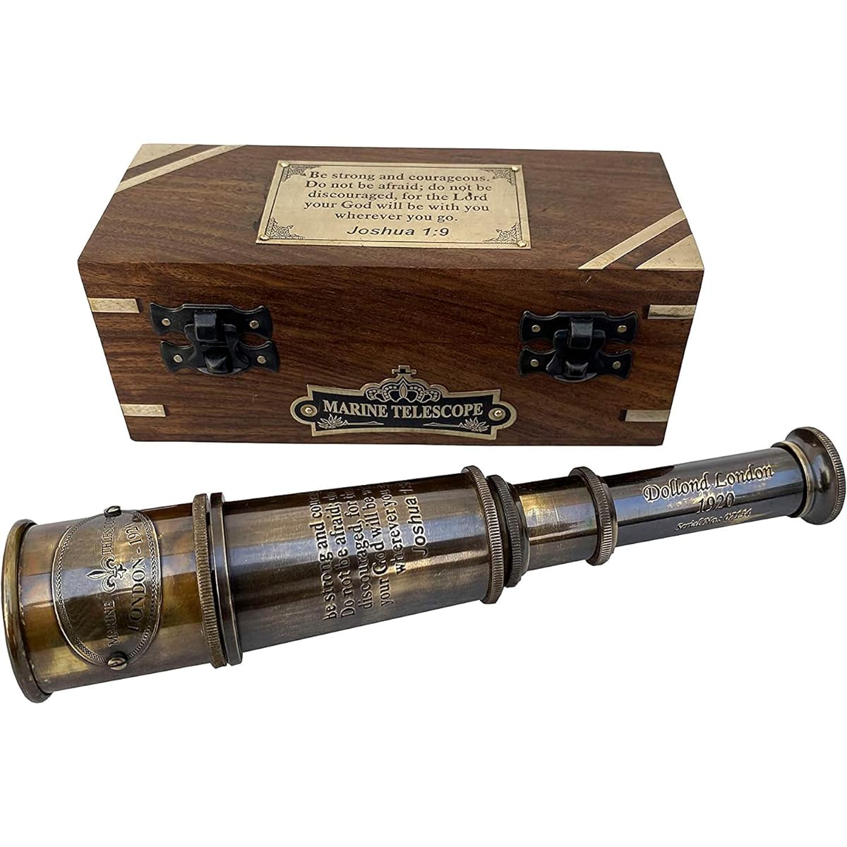 US HANDICRAFTS Be Strong and Courageous, Do Not Be Afraid Engraved Telescope with Wooden Box Joshua 1:9 Engraved Gift Confirmation Gift Idea Baptism Gift