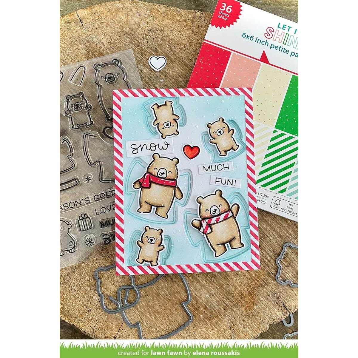 Lawn Fawn Snow Much Fun 4x6 Clear Stamp Coordinating Dice and Webbing Pull Tab Starter Set (LF2411 LF2412 LF2413) 3 Piece Set