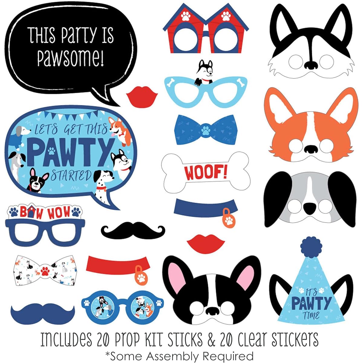 Big Dot of Happiness Pawty Like a Puppy - Dog Baby Shower Birthday Party Photo Booth Props Kit - 20 Pieces