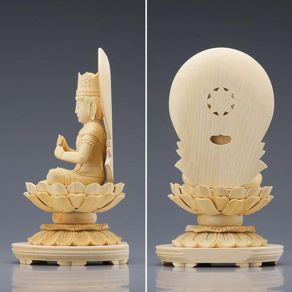 Buddhist altar shop Takita Shoten Buddhist statue Supervised by the great Buddhist master "Hokarikodo" Dainichi Nyorai (Shingon sect) White wooden 2.5 inch round pedestal (height 19.8cm x width 12cm) Principal Buddha statue for Buddhist altar, wood carvi