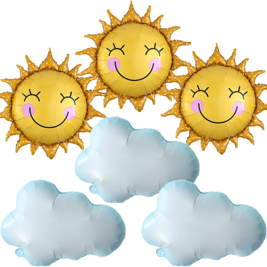 6pcs Sun Sun Balloons White Clouds Foil Mylar Balloons Sun Weather Theme Birthday Baby Shower Party Decorations Supplies