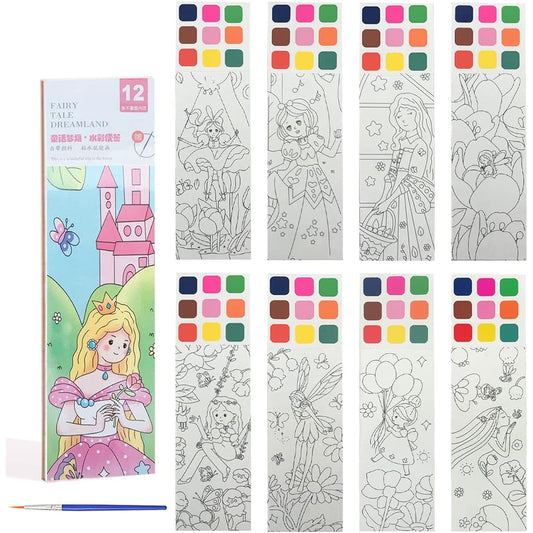 Watercolor Bookmark, Pocket Watercolor Book, Painting Supplies, Kids Pocket Watercolor Bookmark, Portable Paint for Travel (1 Coloring Pen + 2 Meter Ribbon, Fairy Tale Dreamland)