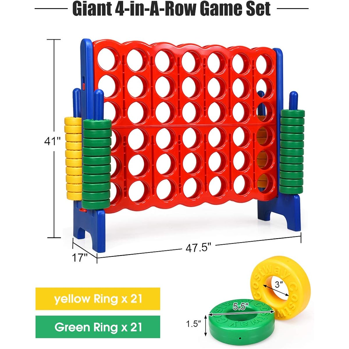 Safeplus Giant 4-Inch Classic Game Set, 47-Inch Jumbo 4-Point to Scoring Toy Set, 4 Games for Indoor & Outdoor Play for Children, Adults, Family Parties