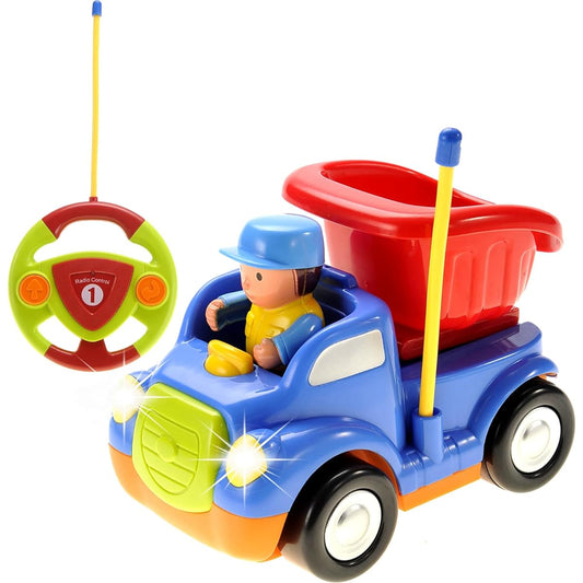 PowerTRC Cartoon Radio Remote Control Truck | RC Cute Construction Vehicle with Music & Lights for Toddlers (Blue)