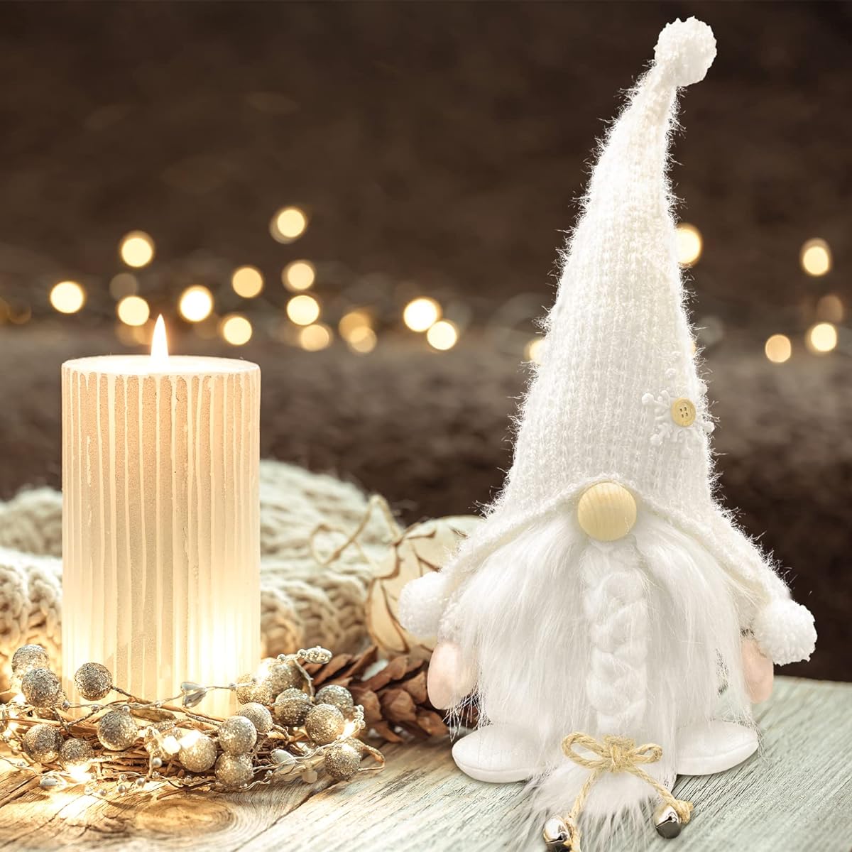 Lovinland Handmade White Gnome Doll Faceless Nordic Snow Gnome Stuffed Animal Scandinavian Swedish Tomte Elf Dwarf Gnome Decoration for Home Holiday Festival 17 Inch