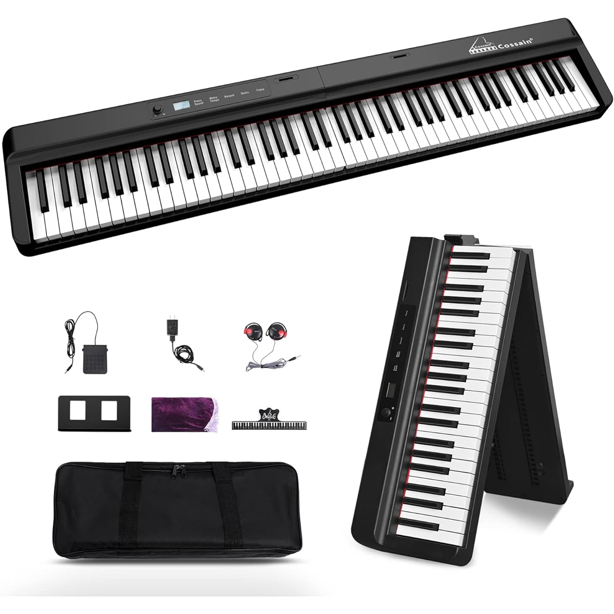 BX15S Electronic Piano, Foldable, 88 Keys, Wireless MIDI Compatible, Half Weight Keyboard, Pedal Included, LCD, Portable, Speaker, For Practice, For Beginners