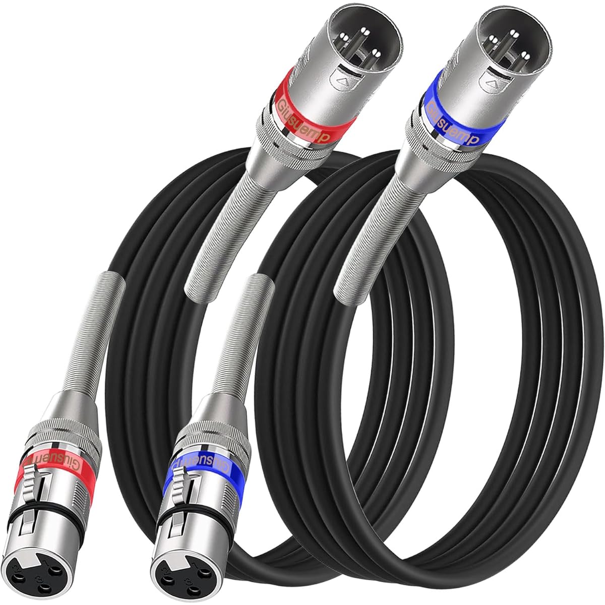 Giusuemp XLR Cable 10ft 2 Pack Premium XLR Microphone Cable 3 Pin Balanced Shielded XLR Male to Female Microphone Speaker Cord Metal Spring SR