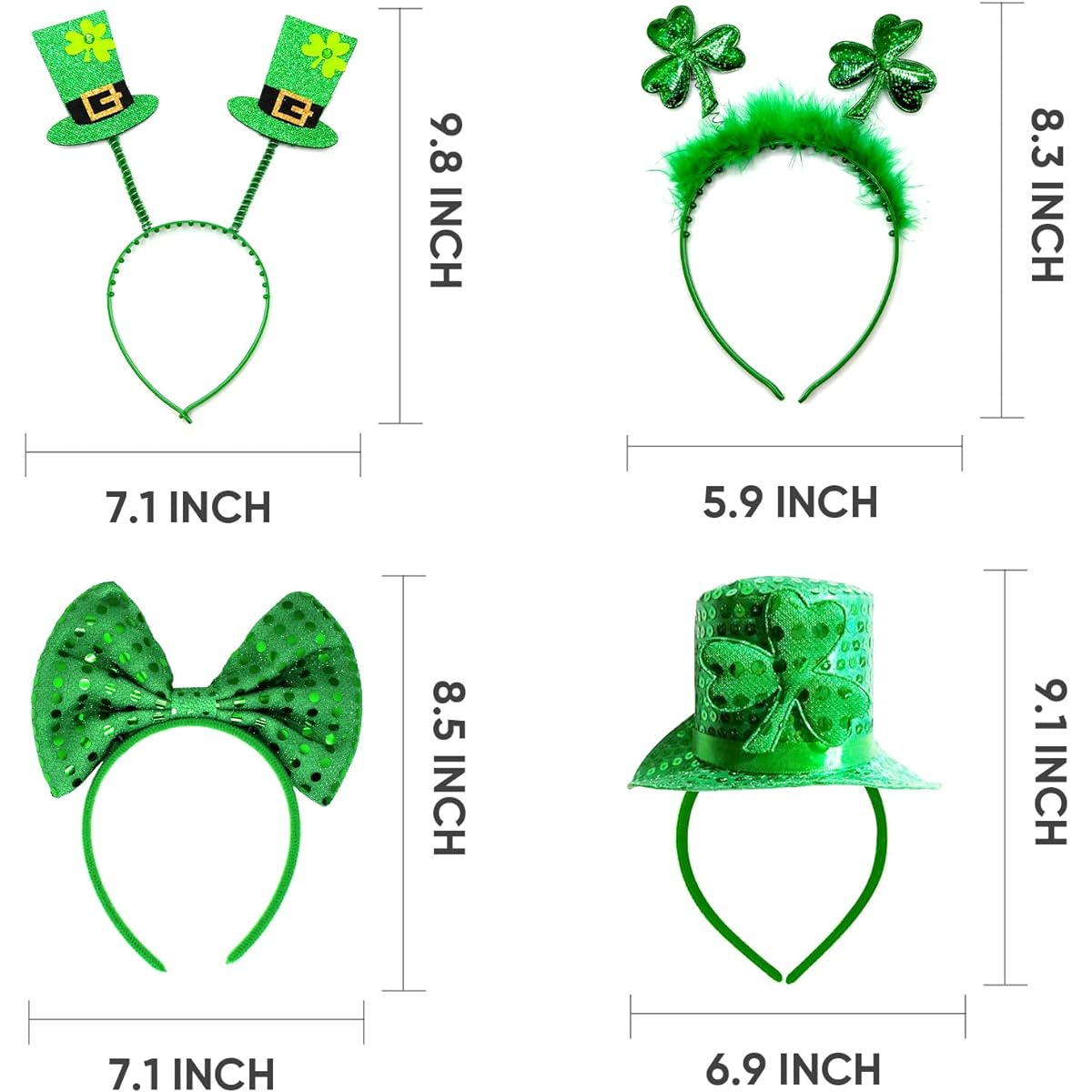 Hidreas St. Patrick Headbands Green Shamrock Headband Bopper 4pcs St. Patrick's Day Headband Holiday Costume Accessories