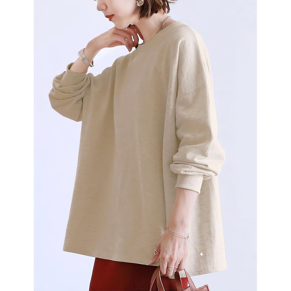 [Amoretu] Women's Long Sleeve Sweatshirt, Cut and Sewn Sweatshirt, Pullover, Border, Casual, Stylish, Loose, Cute, Sports, Going Out, Spring, Autumn