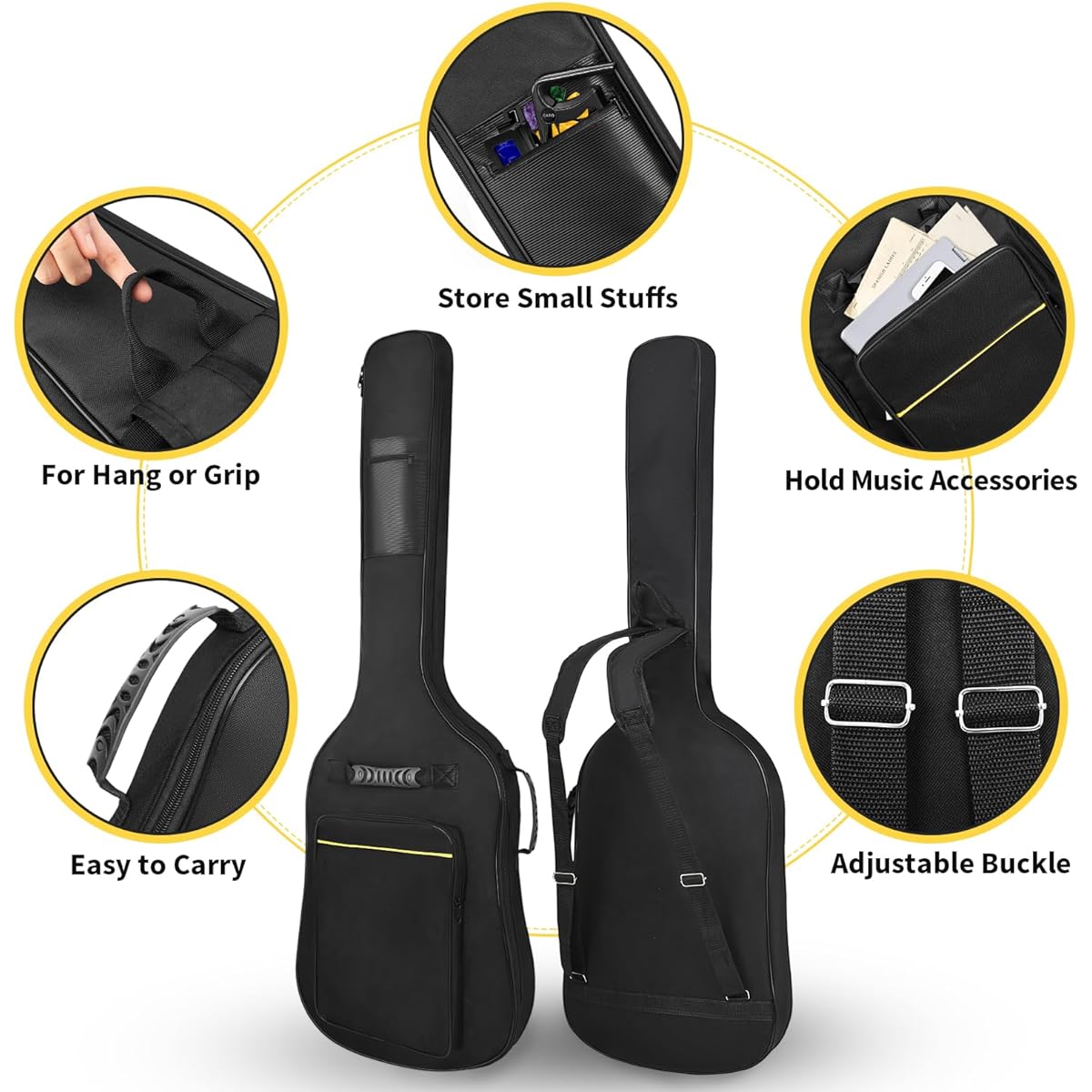 Muscab Bass Guitar Bag, 7mm Padding Electric Bass Case, Electric Bass Gig Bag Backpack with Neck Strap and Pocket, Black, Full, Travel