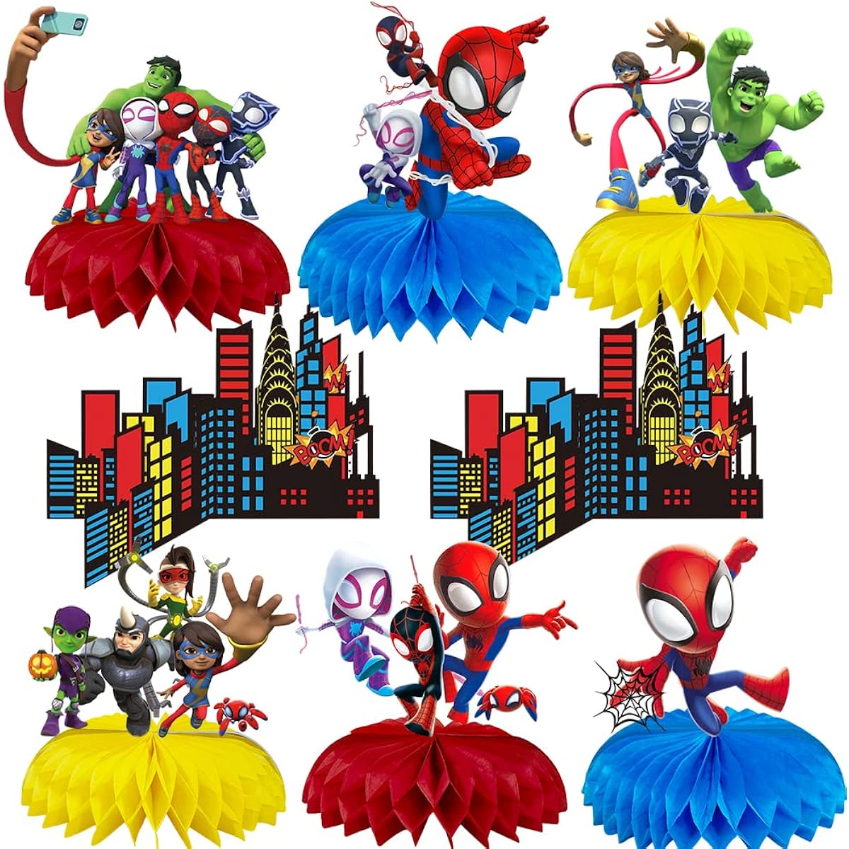 Spider and His Amazing Friends Themed Table Decorations Honeycomb Centerpieces Spider and His Amazing Friends Birthday Party Decorations Supplies for Boys and Girls 8 Pieces