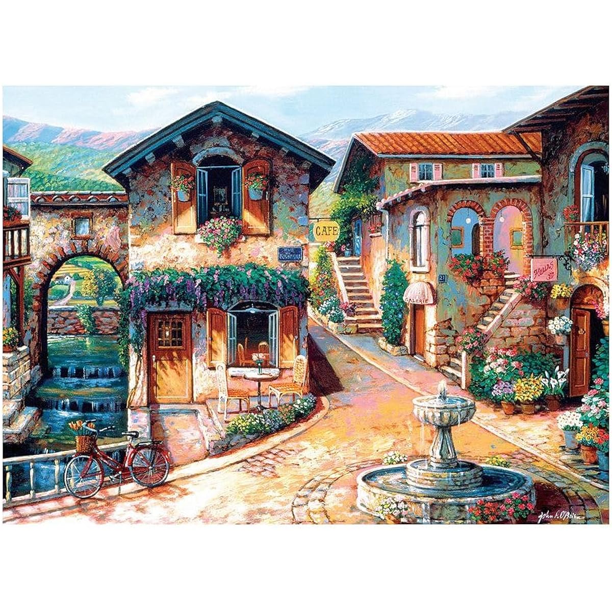 Cobble Hill 1000 Piece Puzzle - Square Fountain - Includes Sample Poster