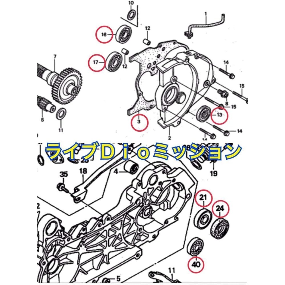 HONDA Mission OH Bearing Oil Seal 7 Pieces AF34E Gear Box Honda LIVE Dio ZX AF35/AF34 Dio Early Mid Late Tact/Giorno/Super Dio/AF24/AF27/AF28/AF30/AF31 Horizontal Vertical 2-stroke Engine Drive Pulley