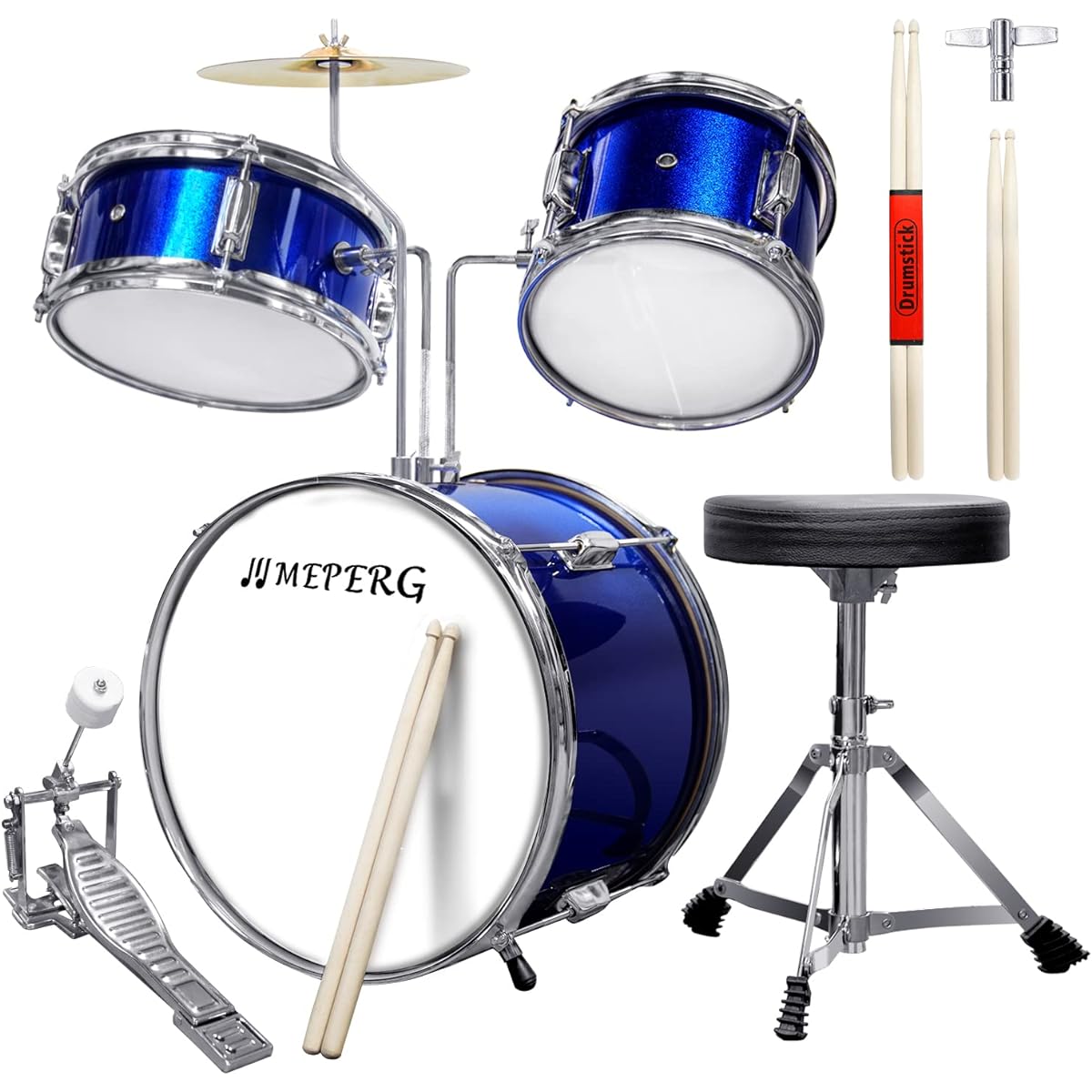 Children's Drum Set 3 Piece Beginner Drum Set (Blue)