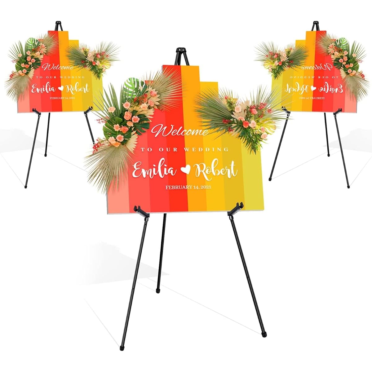 JR-MOV 63" Folding Instant Easel Stand, Large Floor Easel, Foldable Display Easel, Black Easel Stand for Wedding Sign Painting Photo Poster Support 5lbs (3 Pack)