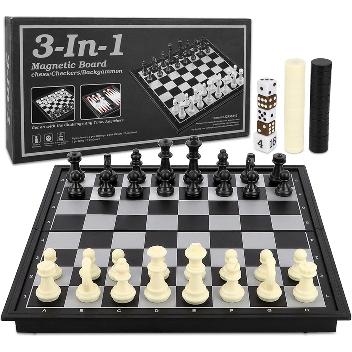 Travel Chess Set for Kids and Adults 3-in-1 Magnetic Checkers Backgammon Folding Board Game Educational Toy with Storage Bag 9.8" x 9.8"