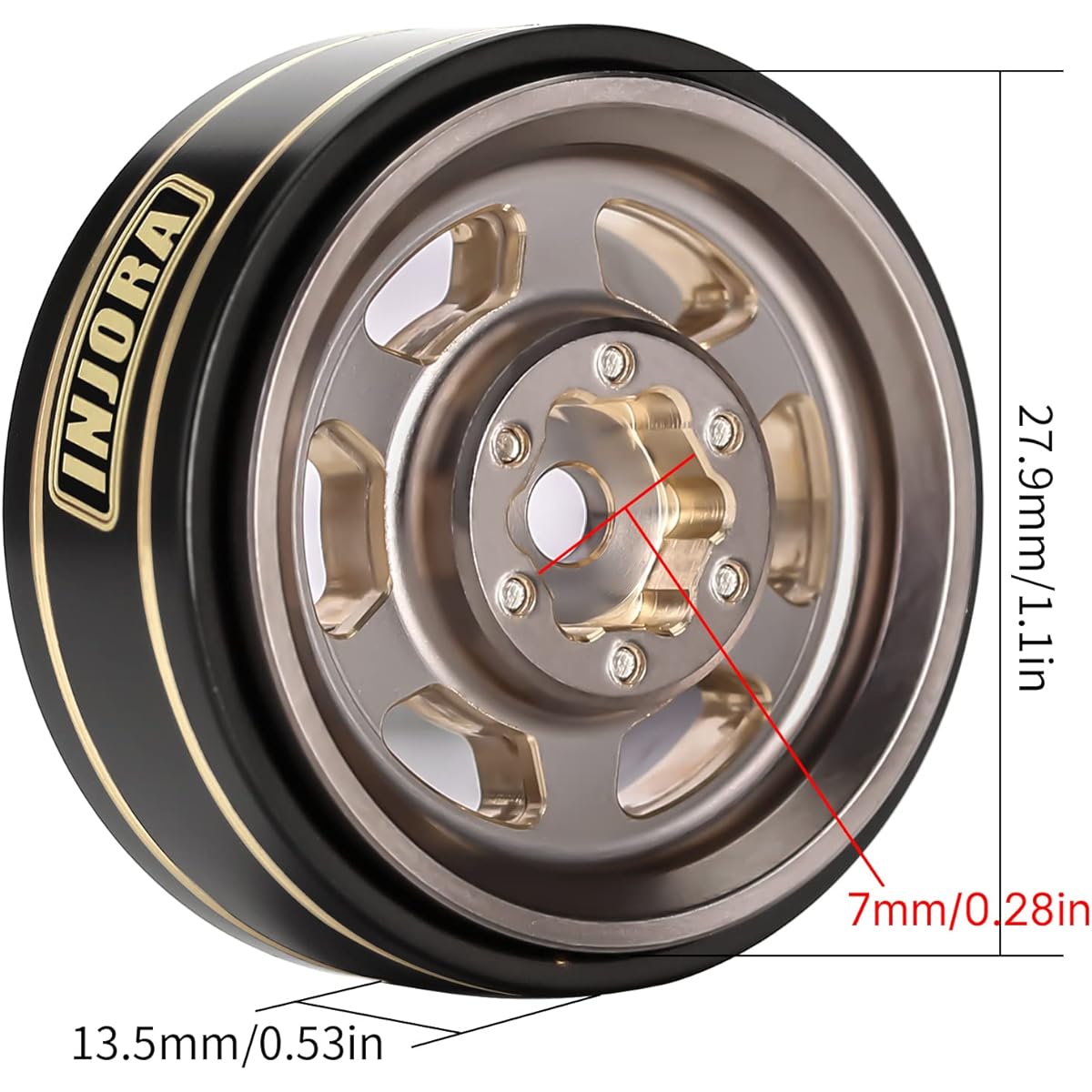 INJORA 1.0 Plus Brass Beadlock Wheel Rims 43g/pcs 6-Spoke Rims for TRX4M SCX24 FCX24 1/24 1/18 RC Crawler,4PCS（Grey）
