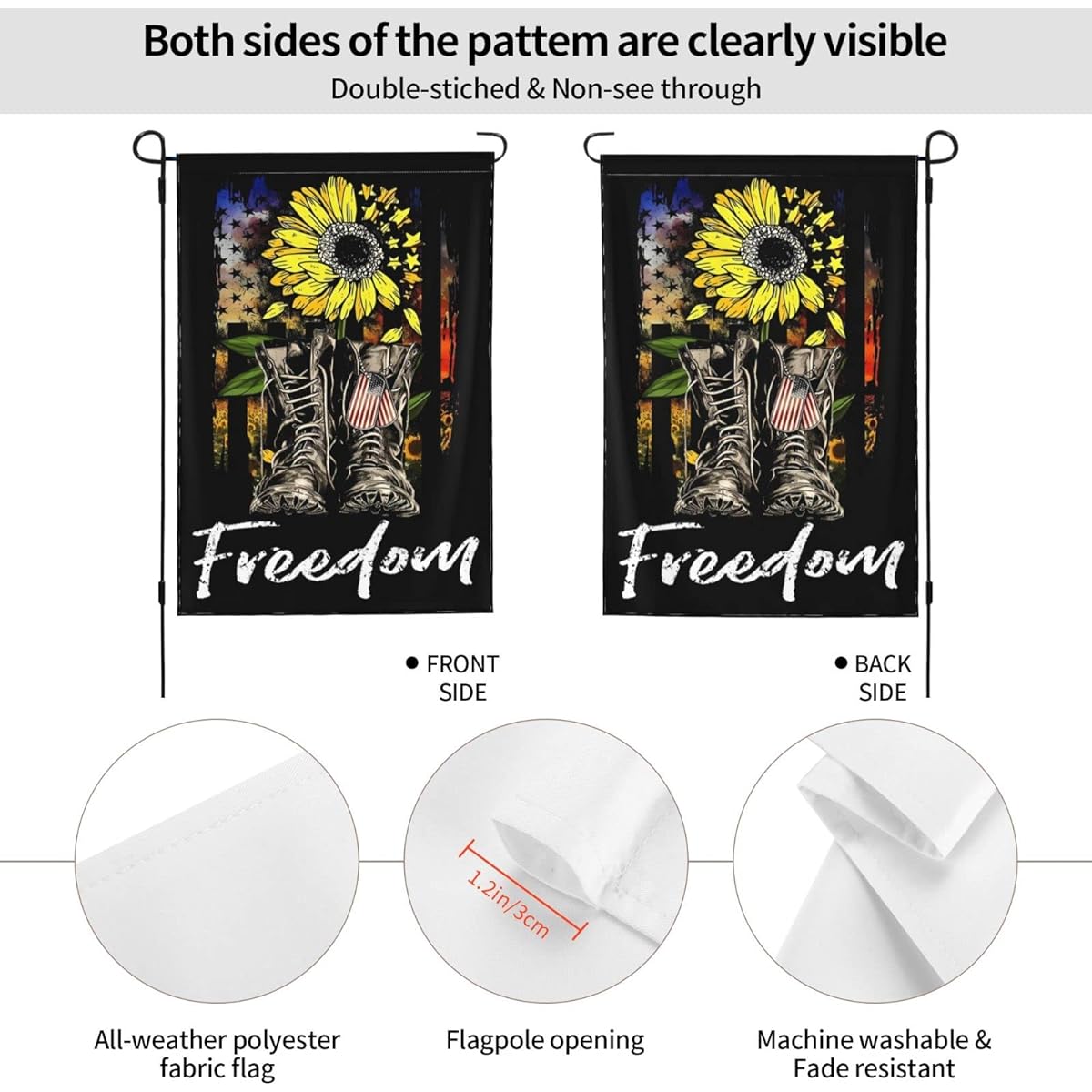 Memorial Day Garden Flag Freedom Boots Sunflower Flag 12 x 18 inches Army Soldier Veteran 4th of July Patriotic Garden Outdoor Decor