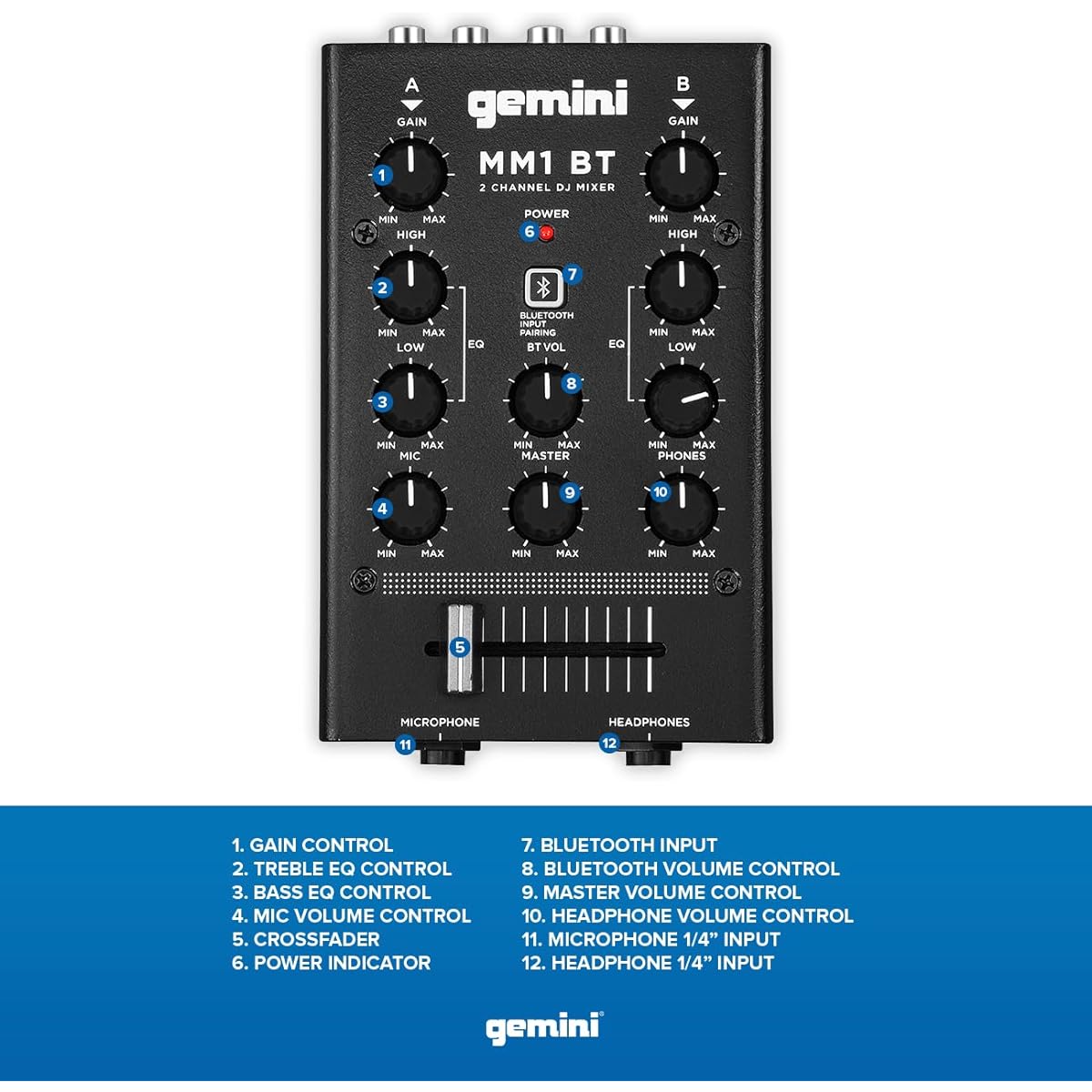 Gemini Sound GEMINI DJ mixer portable 2ch stereo mixer MM1BT with Bluetooth connection function [Domestic genuine product]