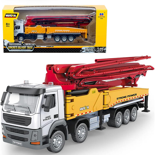 Qcar Concrete Pump Truck Construction Vehicle Toy 1:50 Scale Diecast Site Concrete Pump Truck Kids Toy Truck