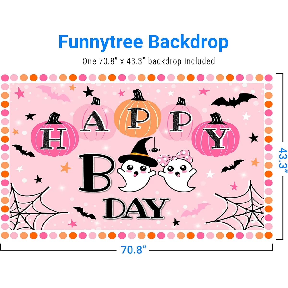 Funnytree Pastel Halloween Birthday Party Background Pink and Black Happy Boo Day Banner Baby Girl Halloween Birthday Party Supplies Cake Table Decorations Photo Booth Props