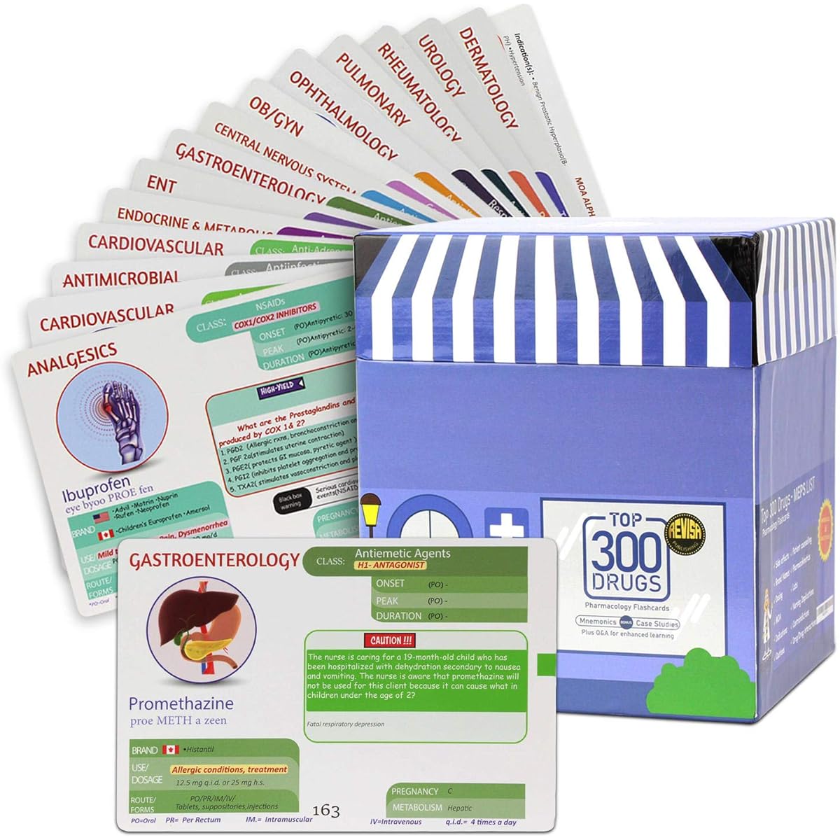 REVISA Top 300 Pharmacology Cards - Portable Flashcards with Box - NCLEX NAPLEX Nursing Pharmacy Middle School Study & Review Notes - Clinical Evaluation, Laboratory, Dosing, Drug Names 2