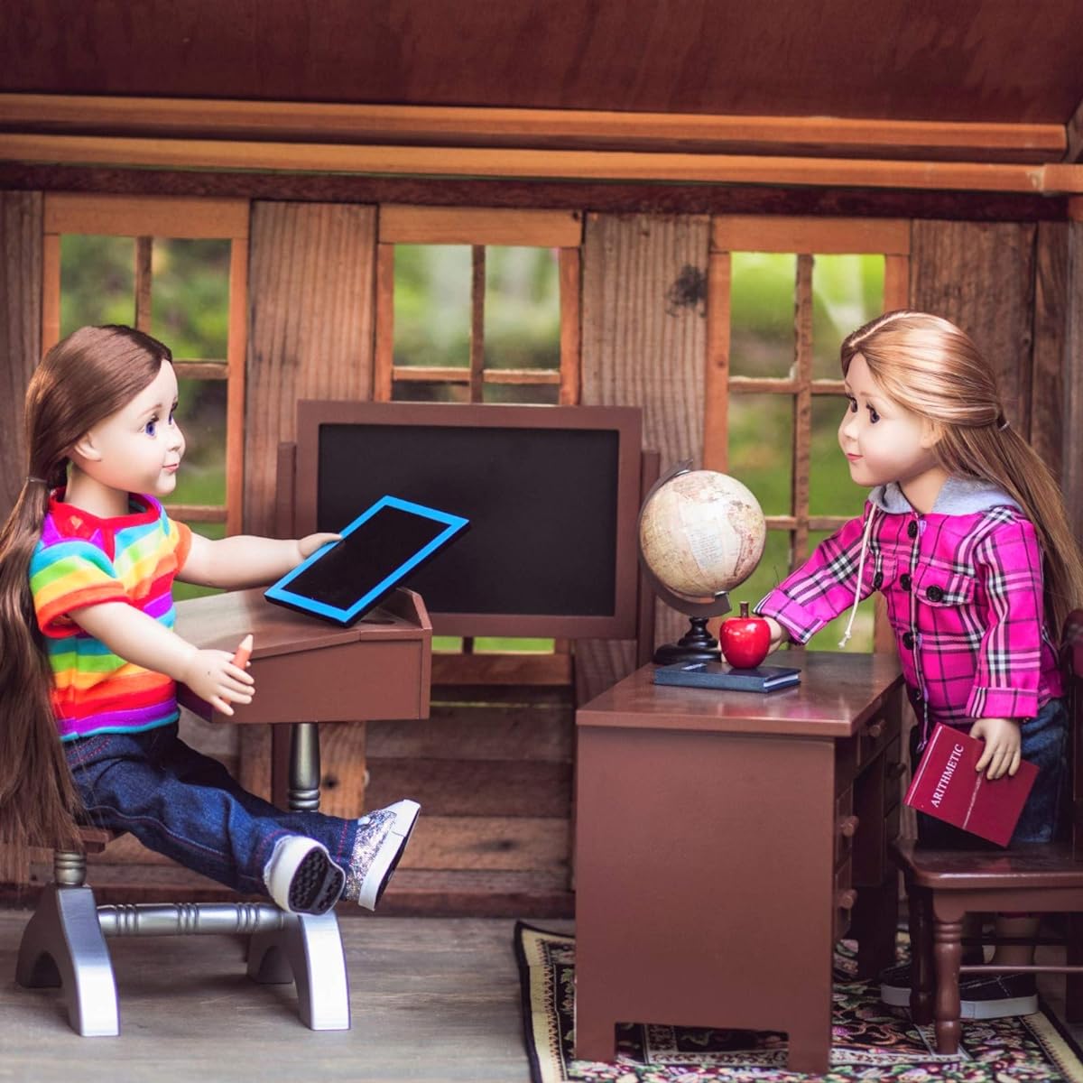 The Queen's Treasures Teacher & Student American Classroom Desk Plus School Books, Chalkboard, Pencils, Globe and More! Furniture & Accessories for 18" Dolls