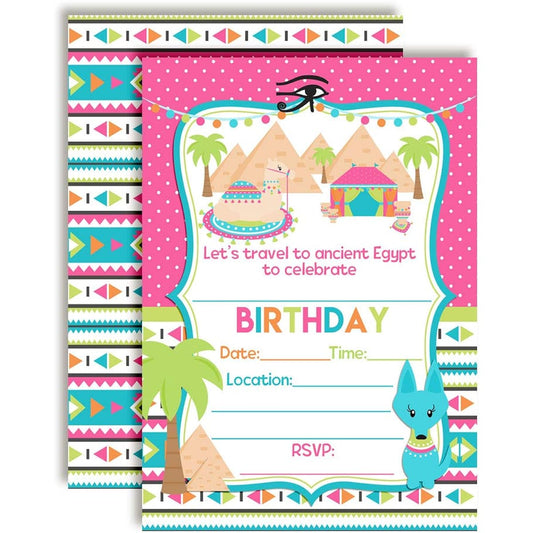 AmandaCreation Ancient Egyptian Pyramid Theme Birthday Party Invitations - 20 5"x7" Cards with 20 White Envelopes