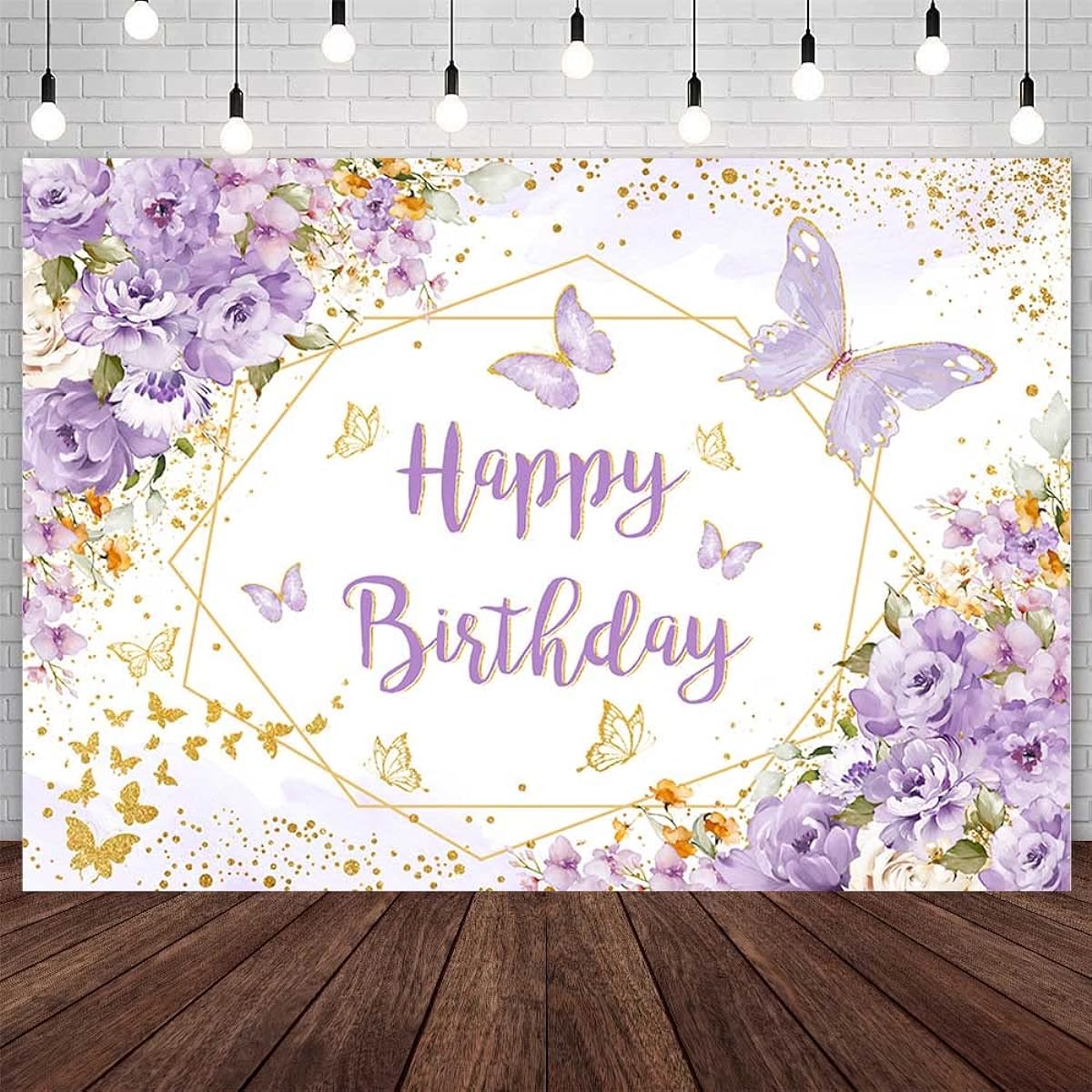 AIBIIN 7x5ft Happy Birthday Backdrop for Women Purple Butterfly Floral Birthday Party Decorations Princess Birthday Party Banner Photography Props