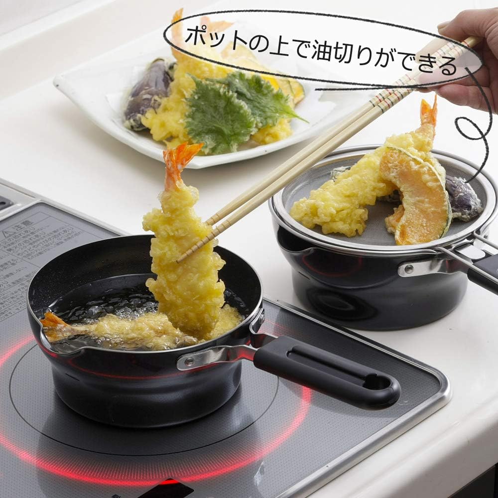 Shimomura Kikaku Made in Japan Tempura Pot 16cm Deep Fried Pot Oil Pot Iron IH Compatible One Hand 41935