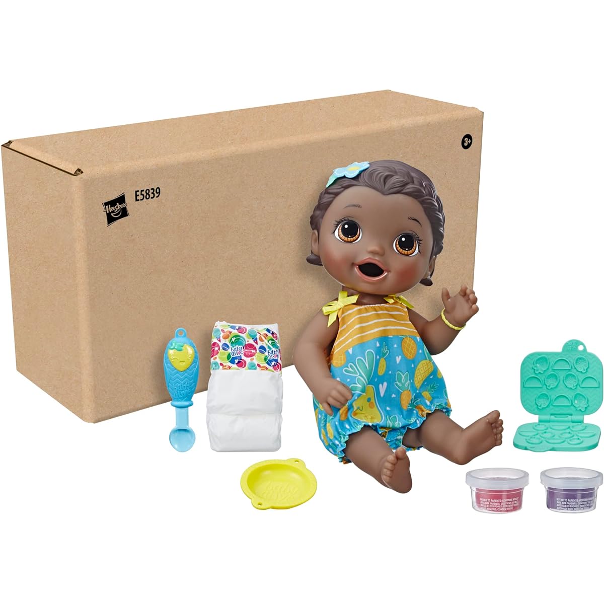 Baby Alive Super Snacks Snackin' Lily Baby: Eating Baby Doll Reusable Baby Doll Alive Doll Food, Spoon and 3 Accessories Included, Perfect Doll for Girls and Boys Ages 3 and Up, Black Hair