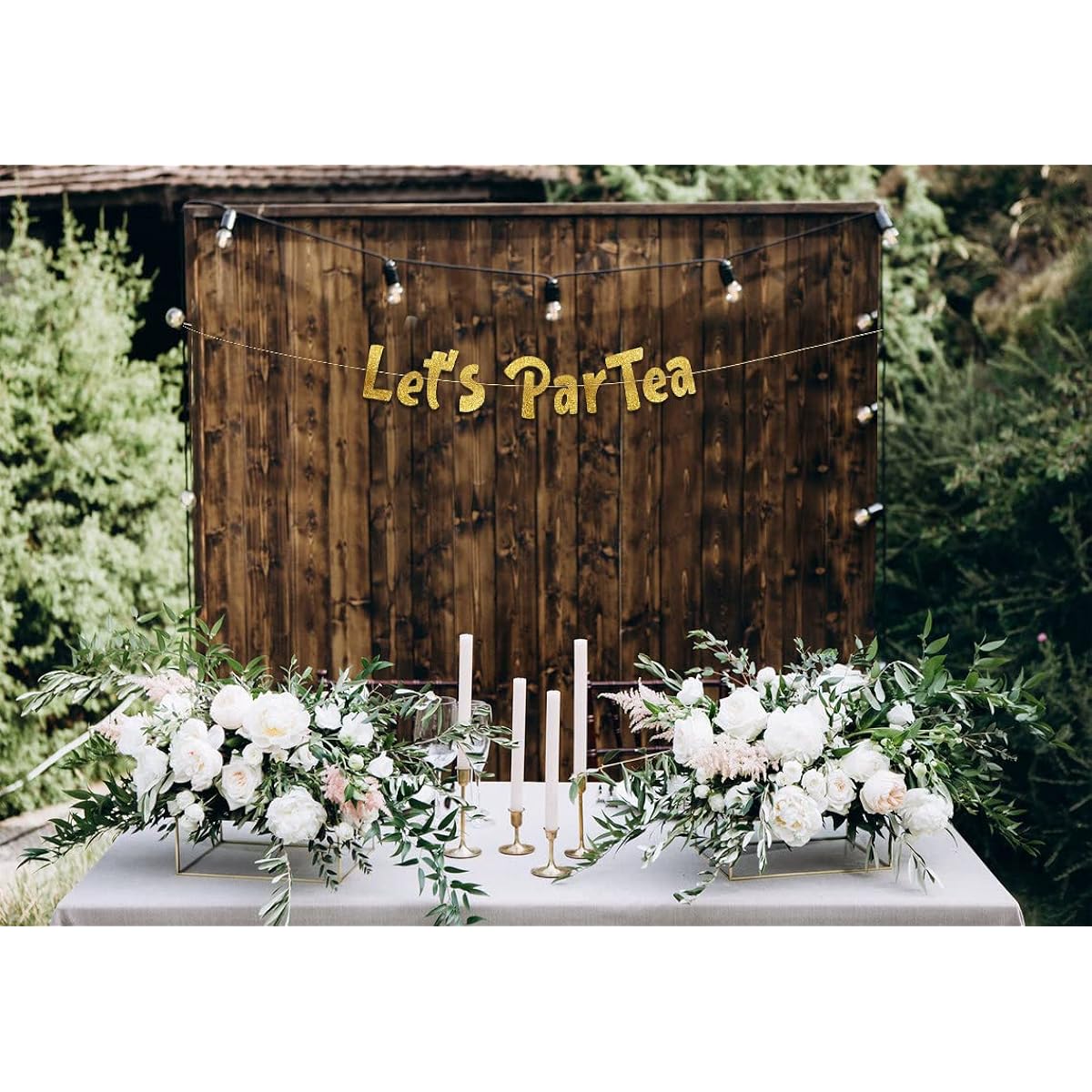 Let's Partea Gold Glitter Banner - Tea Party Themed Decorations, Giveaways, and Gifts